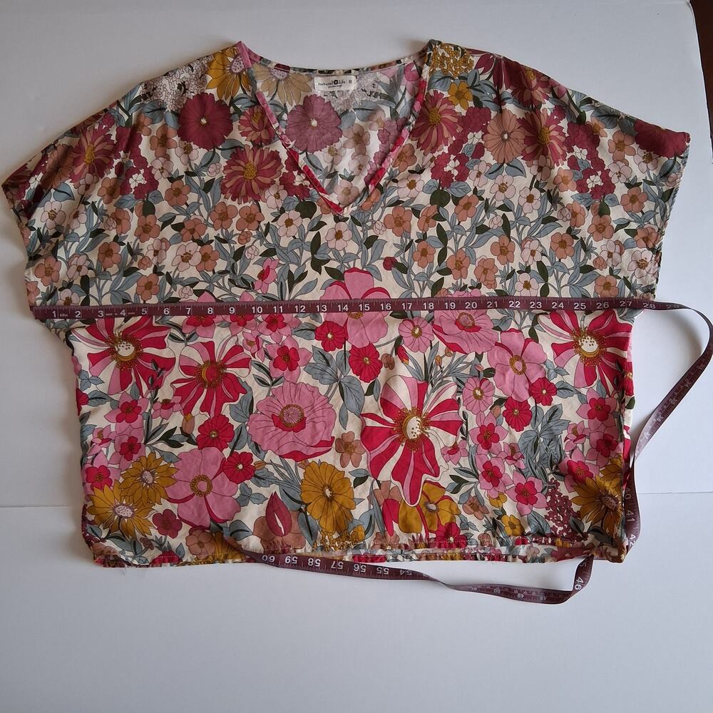 Natural Life Women V Neck Loose Top Botanical Multicolor Bohemian Boho Chic-M - Picture 4 of 9